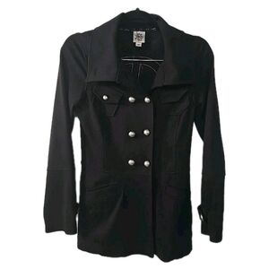 Ivy Jane Black Double Breasted Peace Roses Womens Pea Coat Jacket Size Medium‎